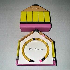 Betsey Johnson Yellow Pencil Bangle with Pink and Silver Accents